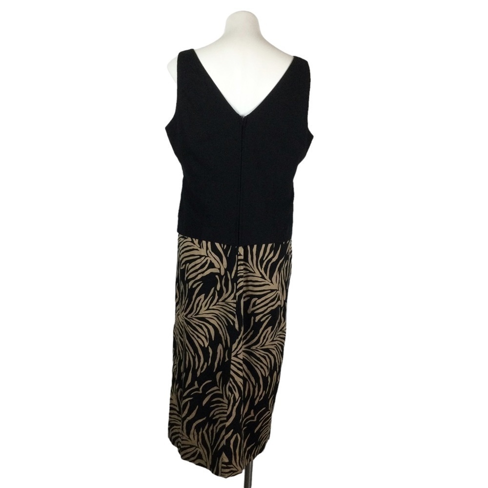 Courtenay‎ Linen Blend Black Tan Leaf/Zebra Print Belted Women Dress Size 14 P - Picture 2 of 12